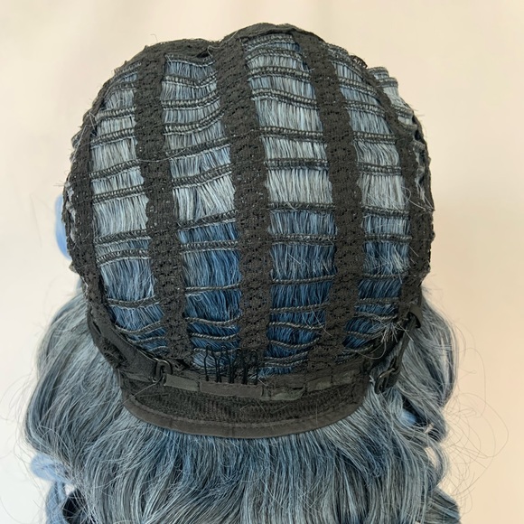 Curly Black & Pale Blue “Put On & Go” Premium Fiber Wig for Daily Wear or Events - Picture 9 of 9